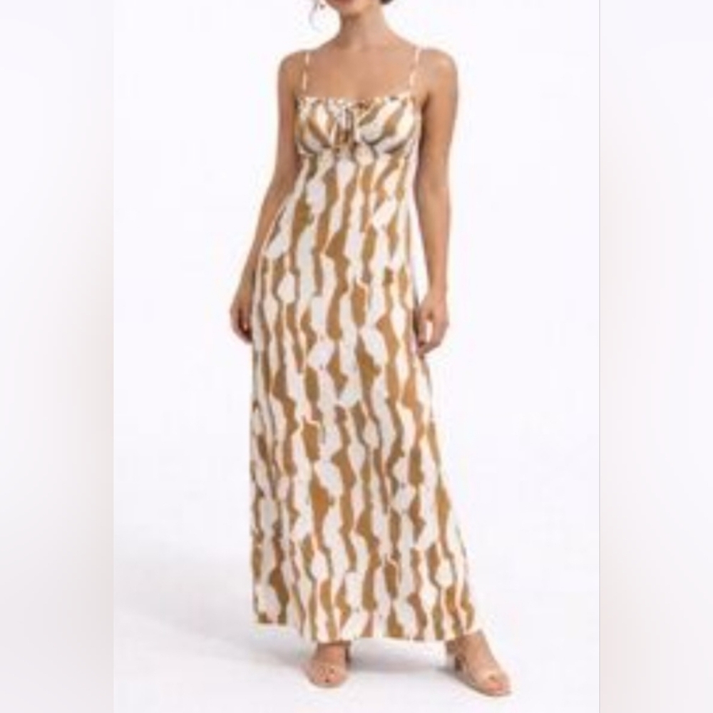 Monteau Los Angeles Neutral Patterned Maxi Dress Keyhole Size XS